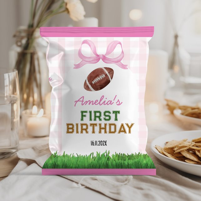 Football Girl Birthday Pink Bow Chip Bag Wrapper (Creator Uploaded)