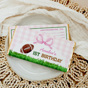 Football Girl Birthday Pink Bow Hershey Bar Favors