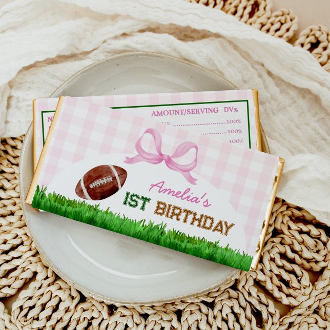 Football Girl Birthday Pink Bow Hershey Bar Favors (Creator Uploaded)