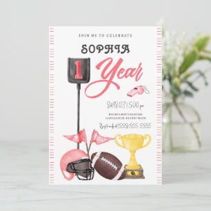 Football Girl First Birthday Invitation Card