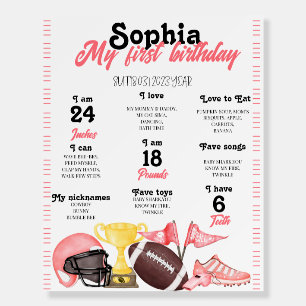 Football Girl First Birthday Milestones Sign