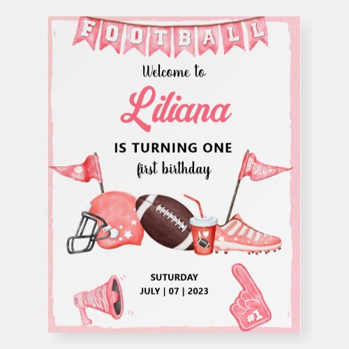 Football Girl First Birthday Welcome Sign