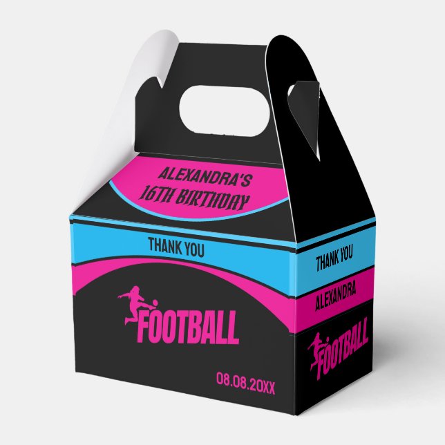 Football Girl Player, Football Birthday Girl Favor Boxes (Front Side)