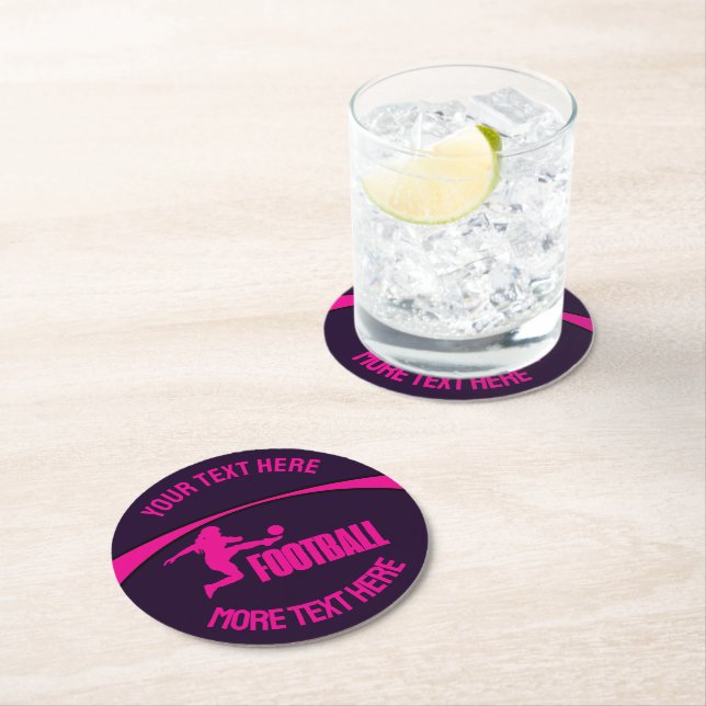 Football Girl Player, Team, Birthday Girl Gift     Round Paper Coaster (Insitu)