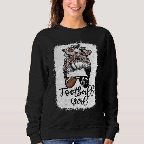 Football Girl Vintage Leopard Messy Bun Bleached Sweatshirt