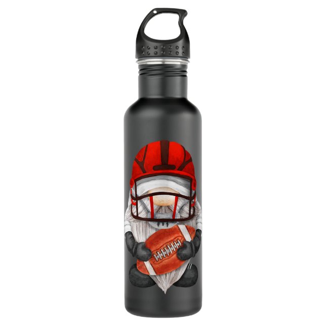 Football Gnome With Red Helmet For Funny Football  Stainless Steel Water Bottle (Front)