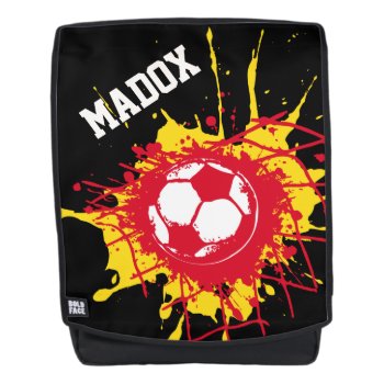 Football Goal Personalized Soccer Red Black Backpack by Mylittleeden at Zazzle