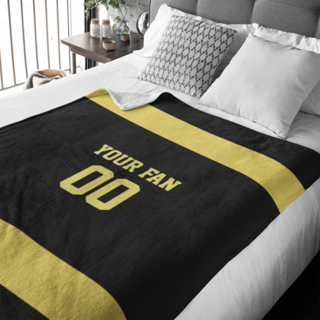 Football Gold & Black Personalized Fleece Blanket (Creator Uploaded)