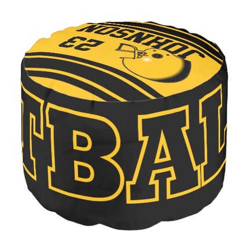 Football Golden Yellow and Black Sport Pattern Pouf