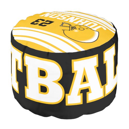 Football Golden Yellow White and Black Sport Pouf