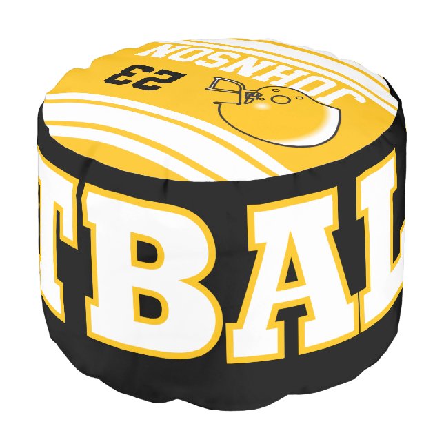 Football Golden Yellow, White and Black Sport Pouf (Angled Front)