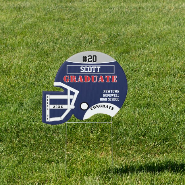 Football Graduation Navy Blue Name  Sign (Insitu)