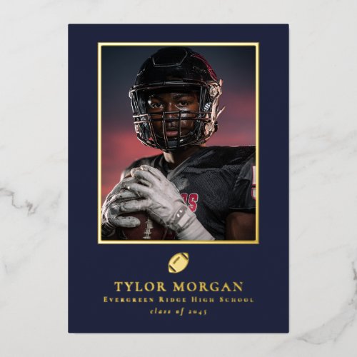 Football Graduation Photo Blue Grad Announcement