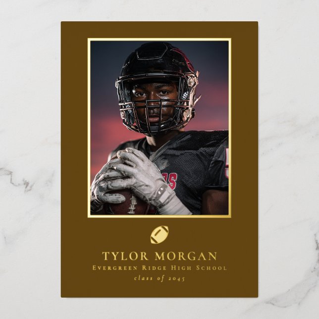 Football Graduation Photo Brown Grad Announcement (Front)