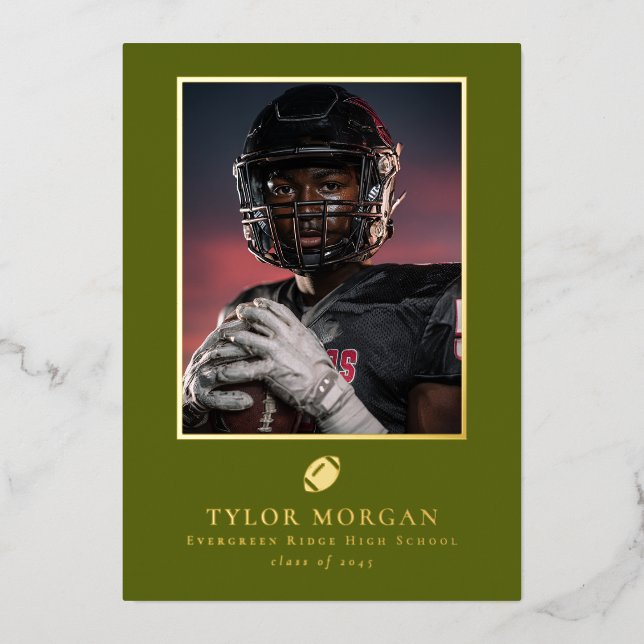Football Graduation Photo Green Grad Announcement (Front)