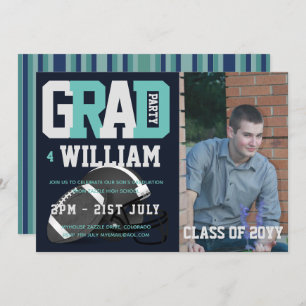 Football GRADUATION PHOTO invitation Blue