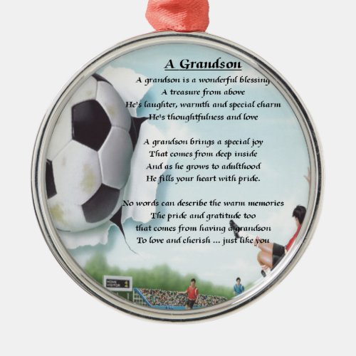 Football   Grandson Poem Metal Ornament