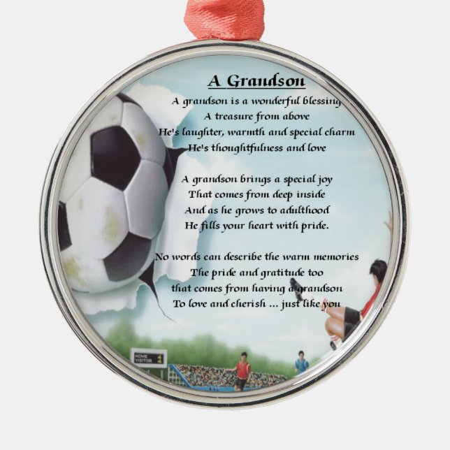 Football   Grandson Poem Metal Ornament (Front)