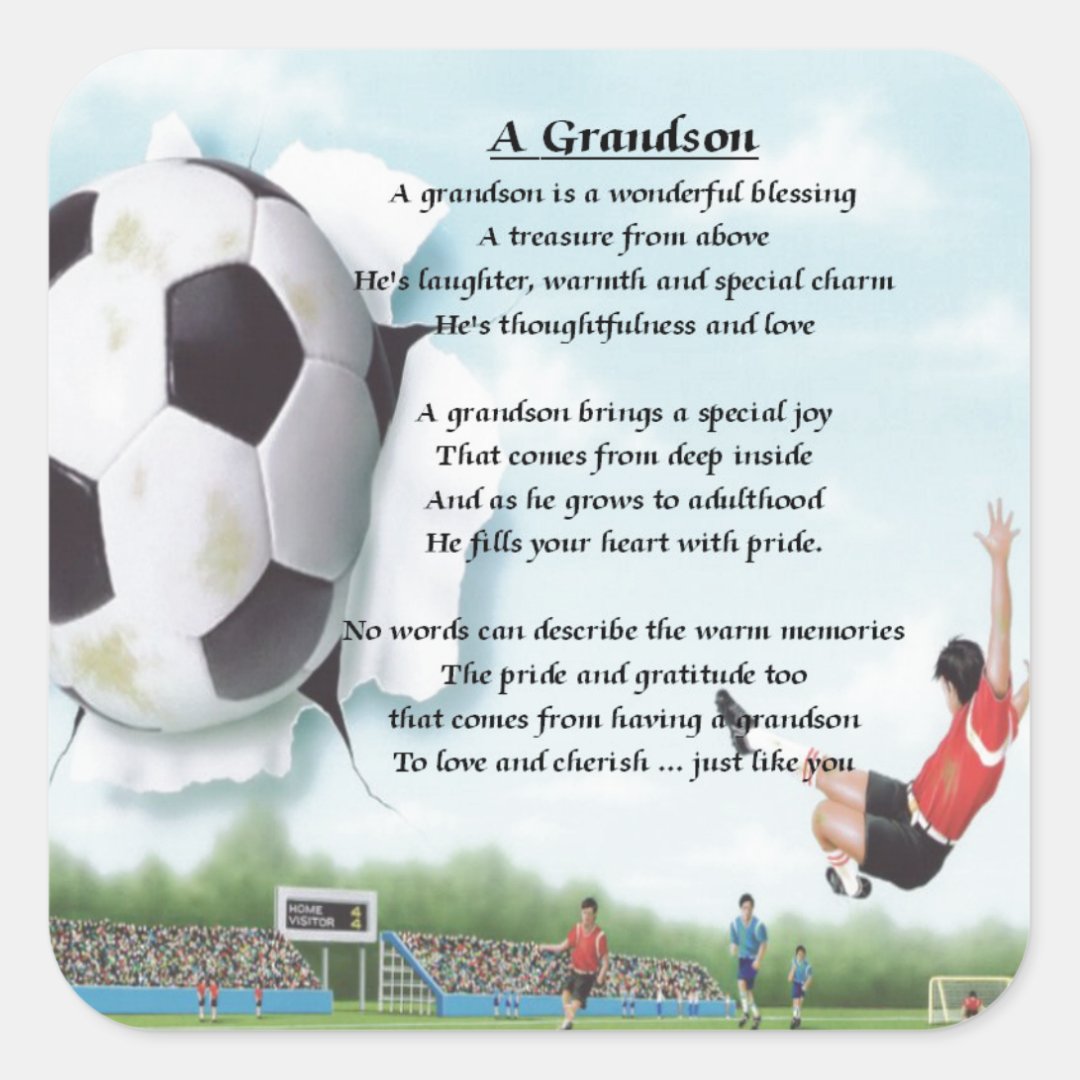 Football Grandson Poem Square Sticker | Zazzle