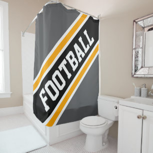 FOOTBALL Gray Orange Black White Racing Stripes Shower Curtain