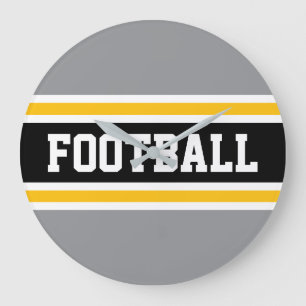 FOOTBALL Gray White Black Orange Racing Stripes Large Clock
