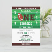 Football Green Black One 1st Birthday Party Invitation (Standing Front)