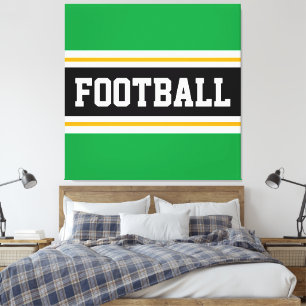 FOOTBALL Green Black White Orange Sporty Stripes Canvas Print