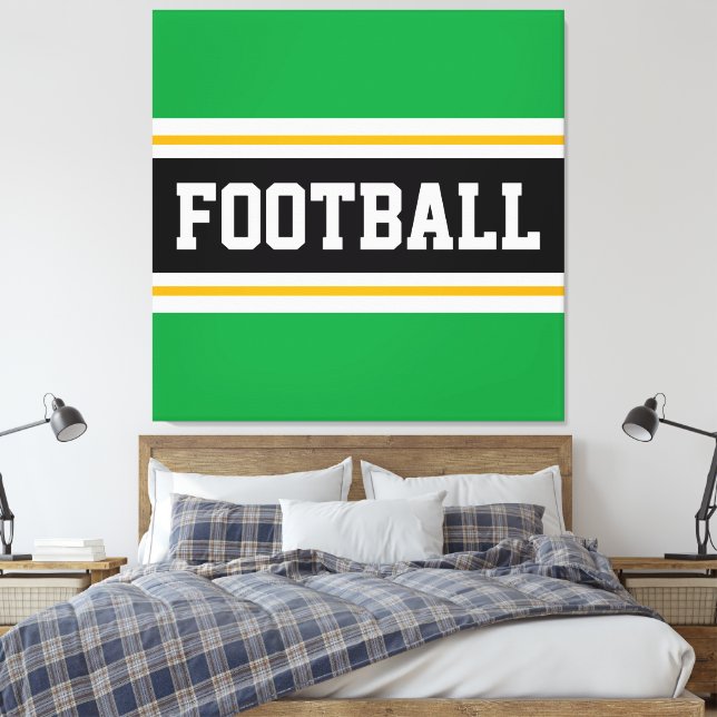 FOOTBALL Green Black White Orange Sporty Stripes Canvas Print (Insitu(Bedroom))