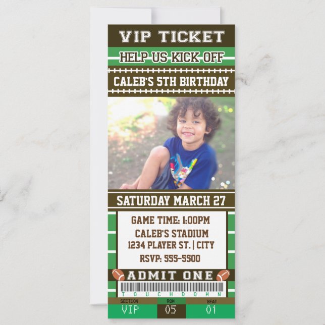FOOTBALL Green & Brown PHOTO TICKET Invitation (Front)