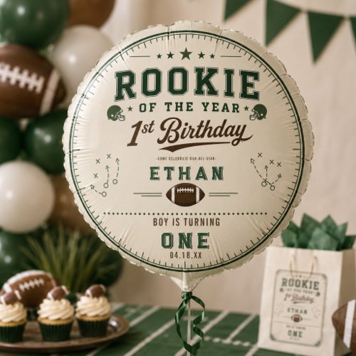 Football Green Rookie 1st Birthday party Balloon