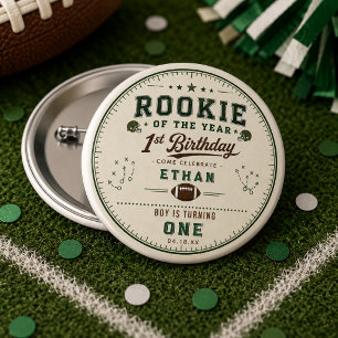 Football Green Rookie 1st Birthday party Button