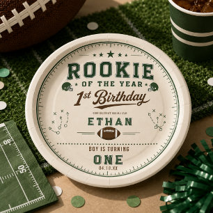 Football Green Rookie 1st Birthday party Paper Plates