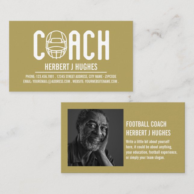Football Helmet, Footballer, Football Coach Photo Business Card (Front/Back)
