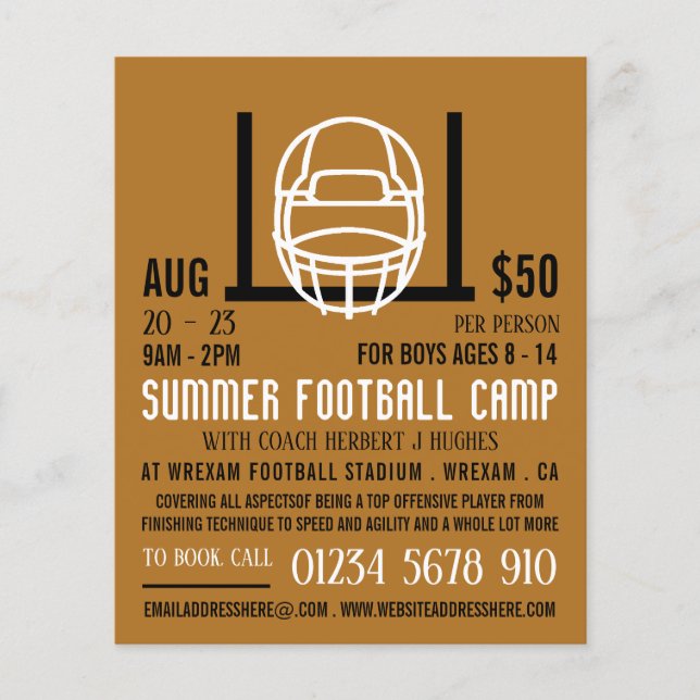 Football Helmet & Goal, Football Camp Advertising Flyer (Front)