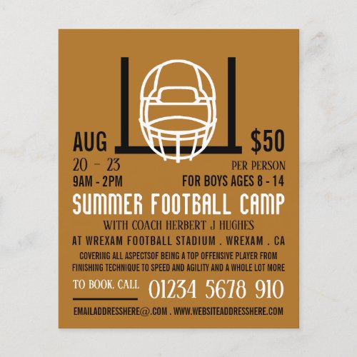 Football Helmet  Goal Football Camp Advertising Flyer