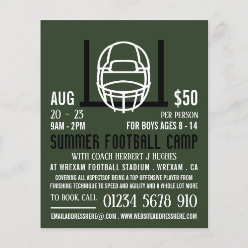 Football Helmet  Goal Football Camp Advertising  Flyer