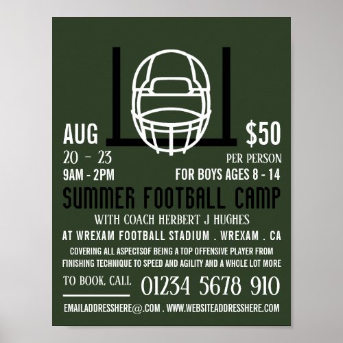 Football Helmet  Goal Football Camp Advertising Poster