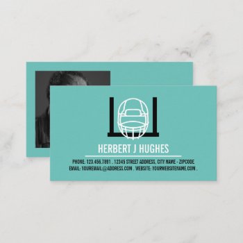 Football Helmet & Goal  Football Coach Photo Business Card by TheBusinessCardStore at Zazzle