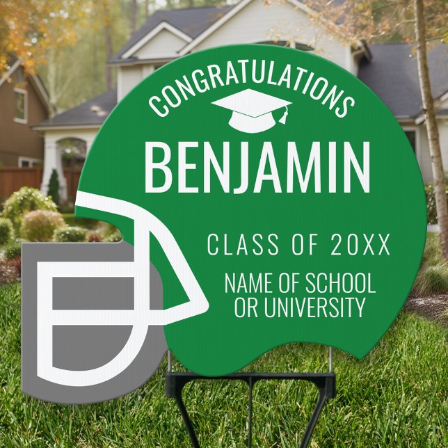 Football Helmet Graduate Virtual Class green Sign (Custom Football Helmet Yard Sign - Graduation Celebration Party Decor)