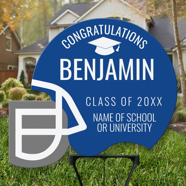Football Helmet Graduate - Virtual Class YEAR blue Sign (Helmet Yard Sign - football graduate)