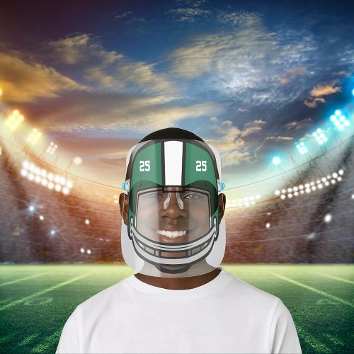 Football Helmet Green White Numbered Kids Face Shield