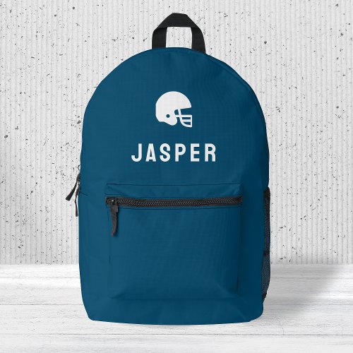 Football Helmet Icon Motif Minimal Blue Printed Backpack