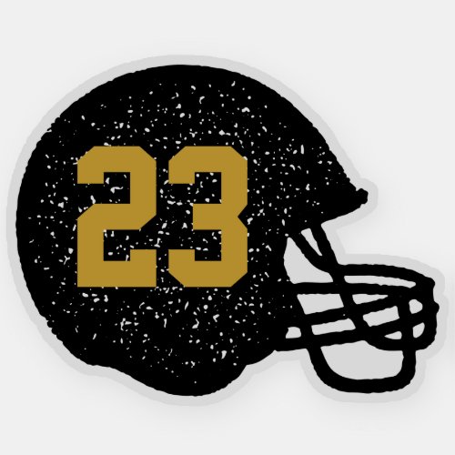 Football helmet personalized number black and gold sticker
