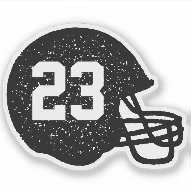 Football helmet personalized number black white sticker (Front)