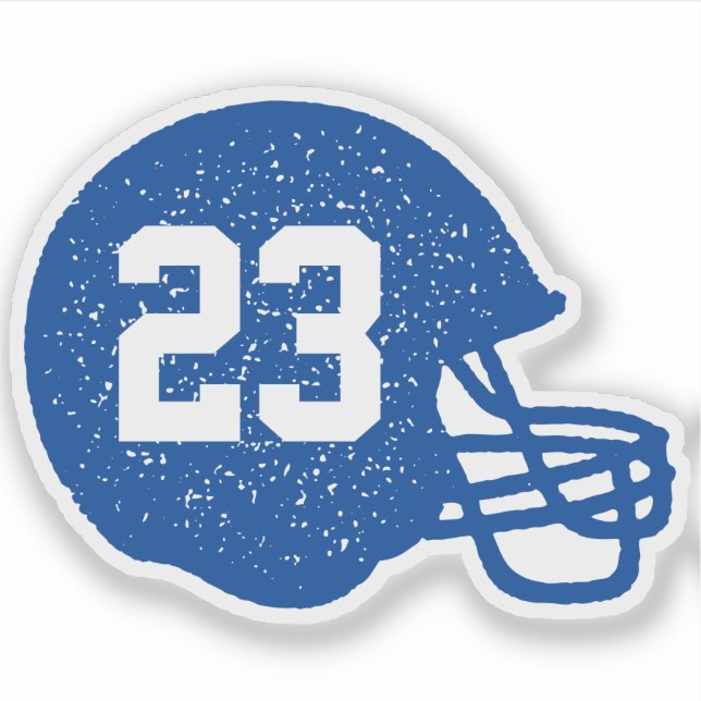Football helmet personalized number blue white sticker (Front)