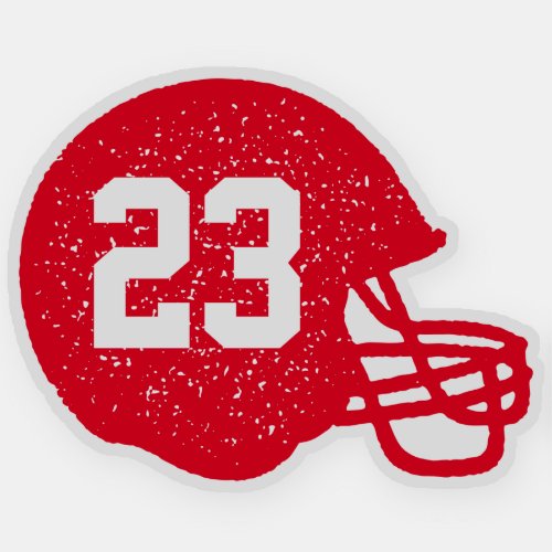 Football helmet personalized number bright red sticker
