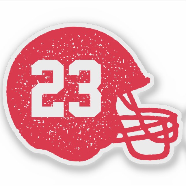 Football helmet personalized number bright red sticker (Front)