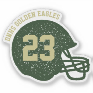 Football helmet personalized number green gold sticker