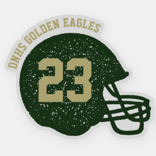 Football helmet personalized number green gold sticker