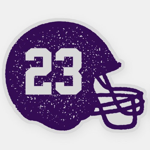Football helmet personalized number purple white sticker